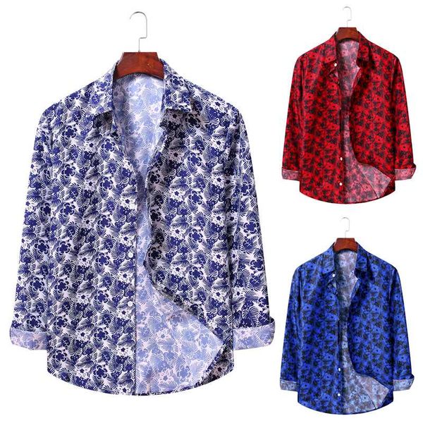 2020 autumn hawaiian beach casual floral shirt for man plus size long sleeve floral shirts male, White;black